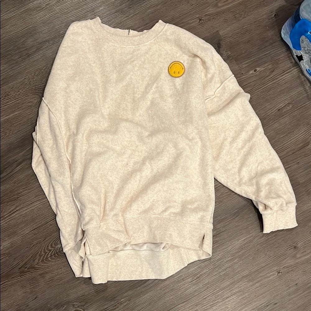 Beige Smiley Face Sweatshirt